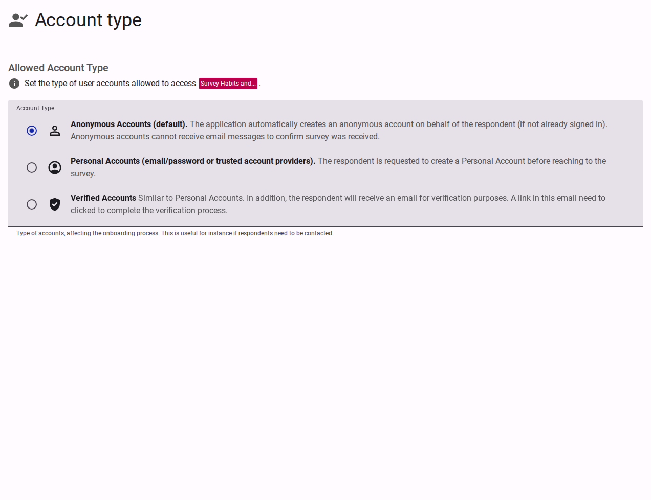 Account type settings content