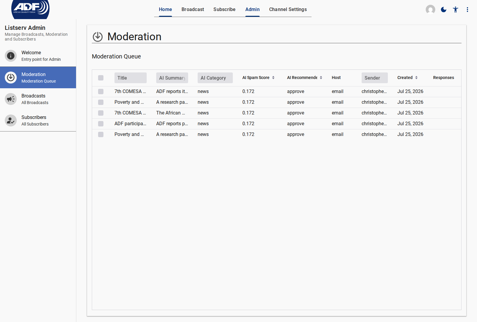 Admin Moderation Queue Screen