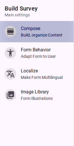Survey Builder navigation menu.