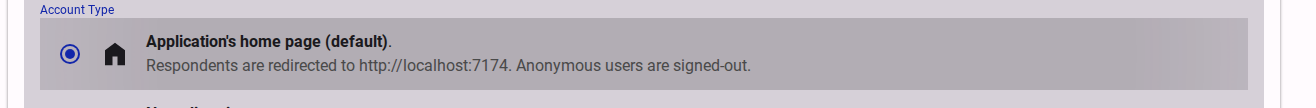 Select the Application Home Page option