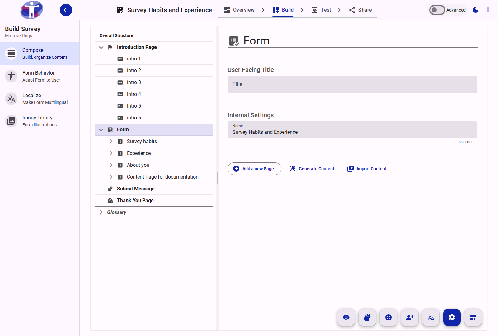 The Form root element in the Compose tool.