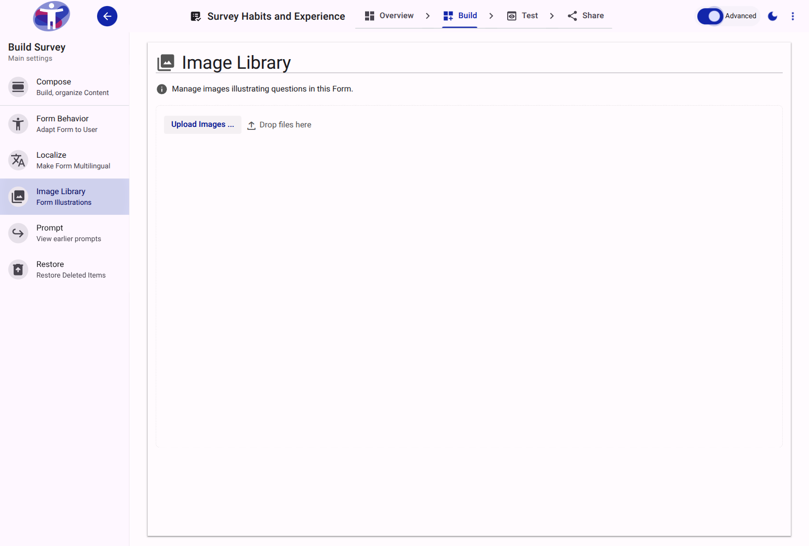 Advanced view of the Image Library.