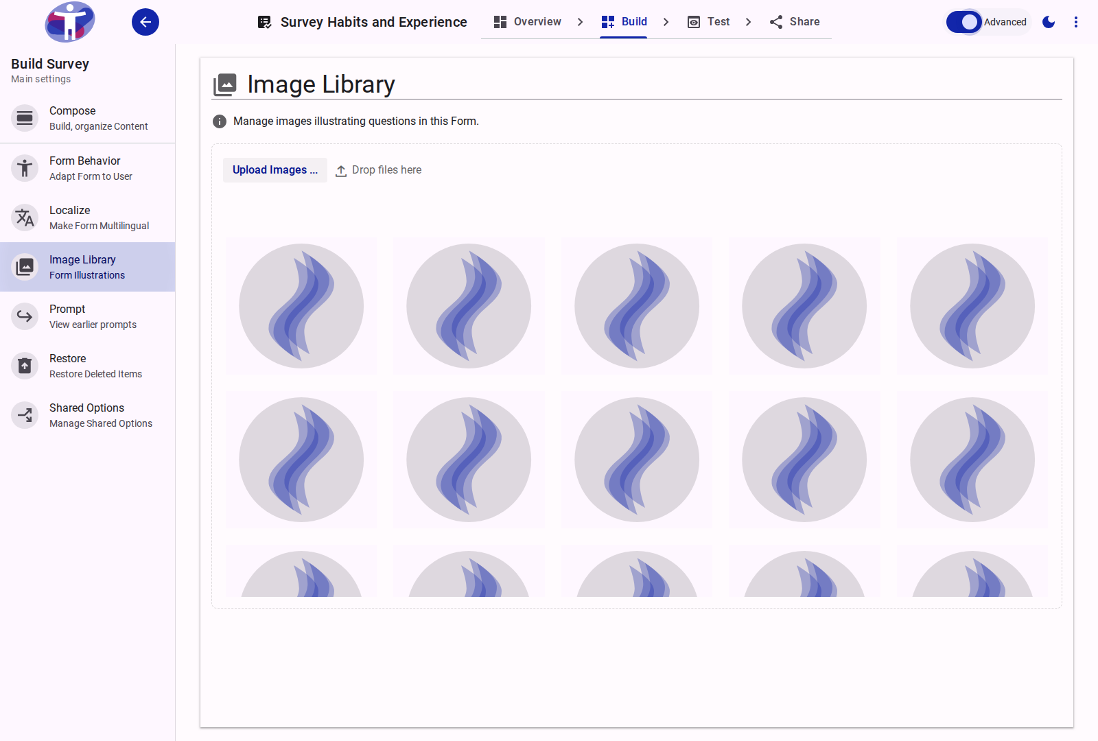 Advanced view of the Image Library.