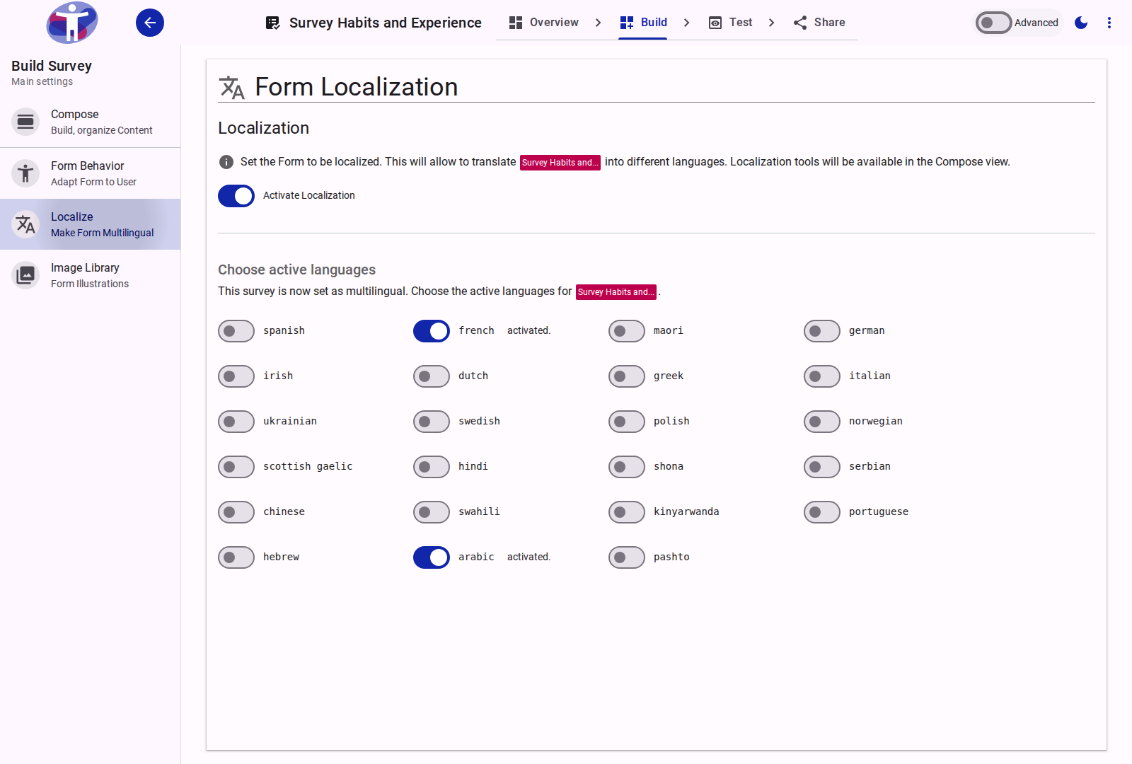 The Localize interface.