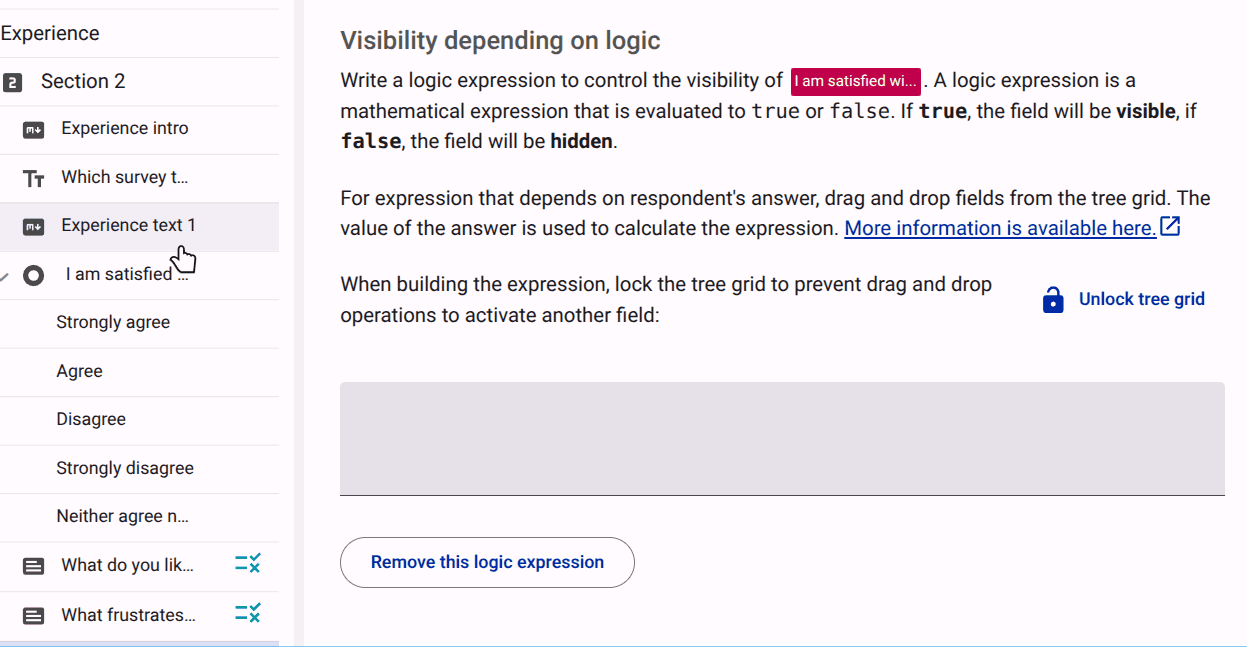 Dragging and dropping a question into the logic editor