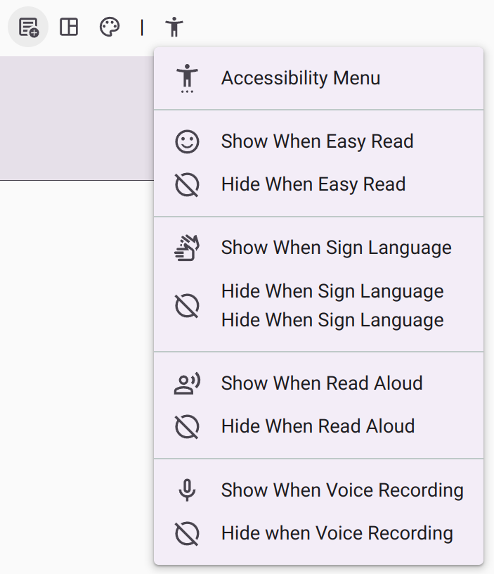 The accessibility menu in the toolbar