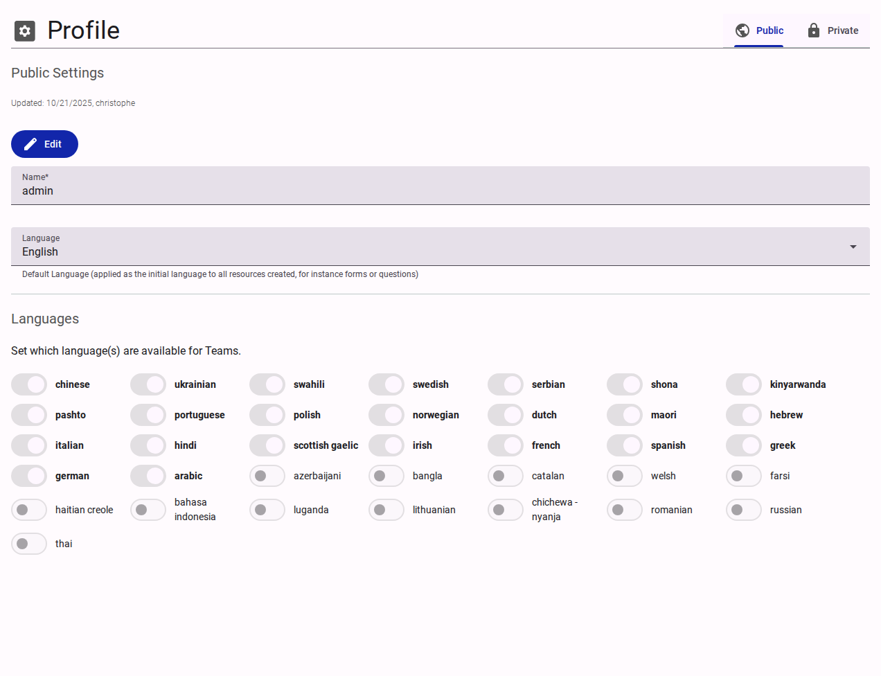 Customer Profile Settings