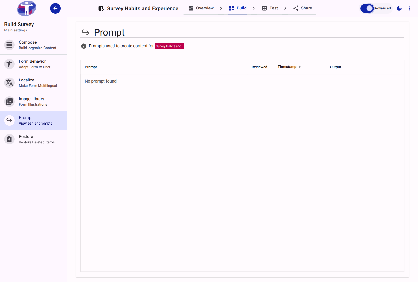 Advanced view of the prompt interface.