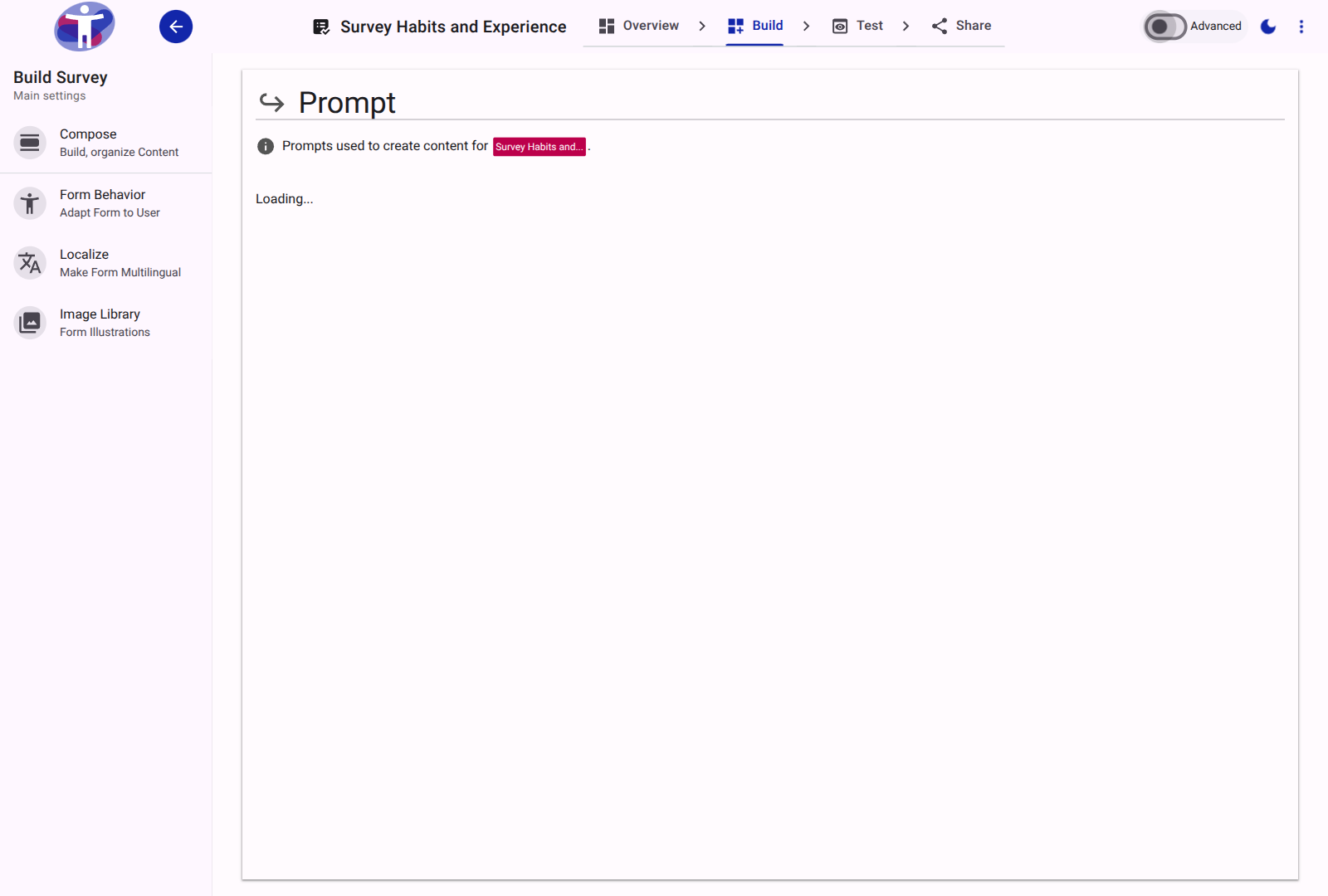 The survey prompt interface.