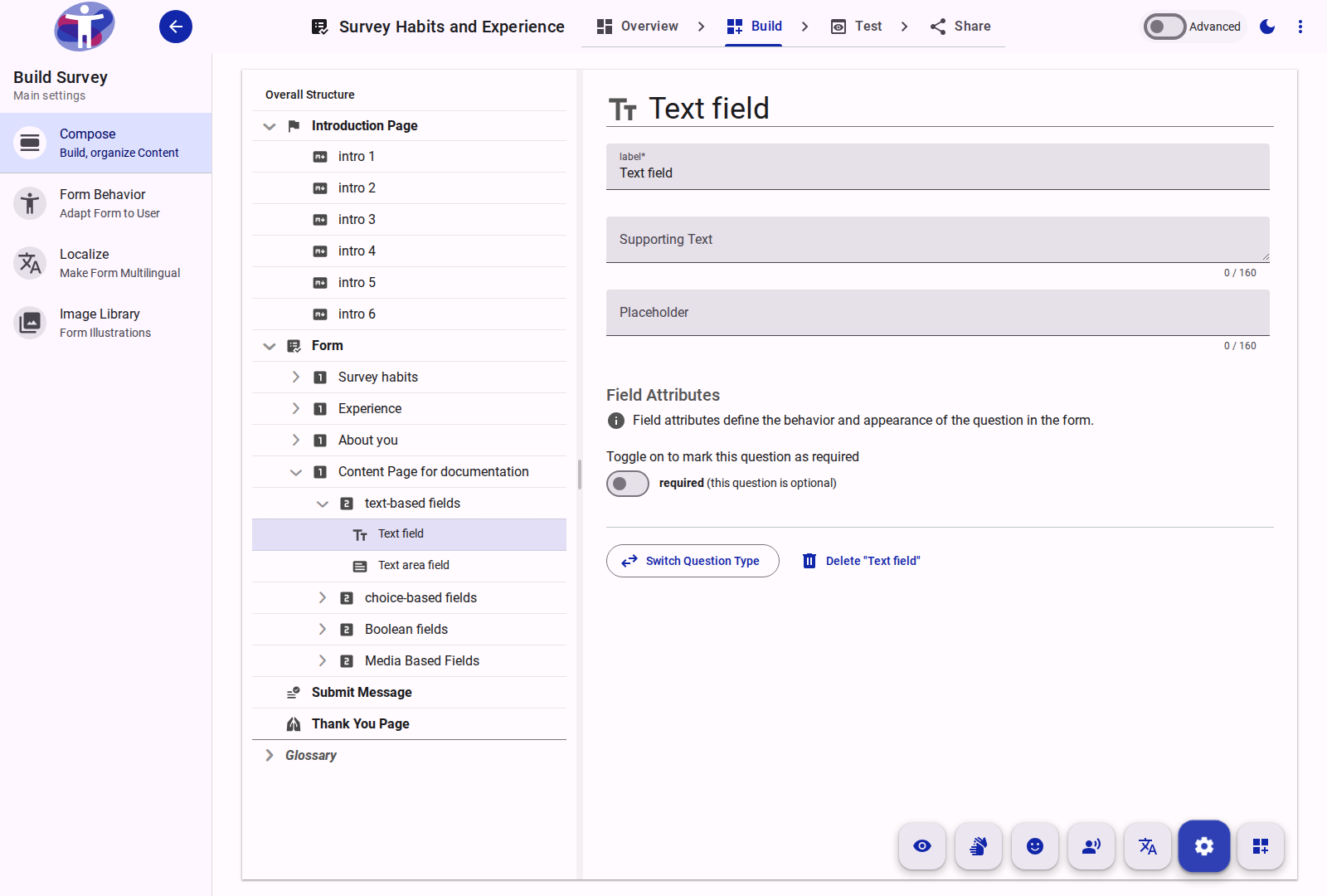 Standard question configuration interface.