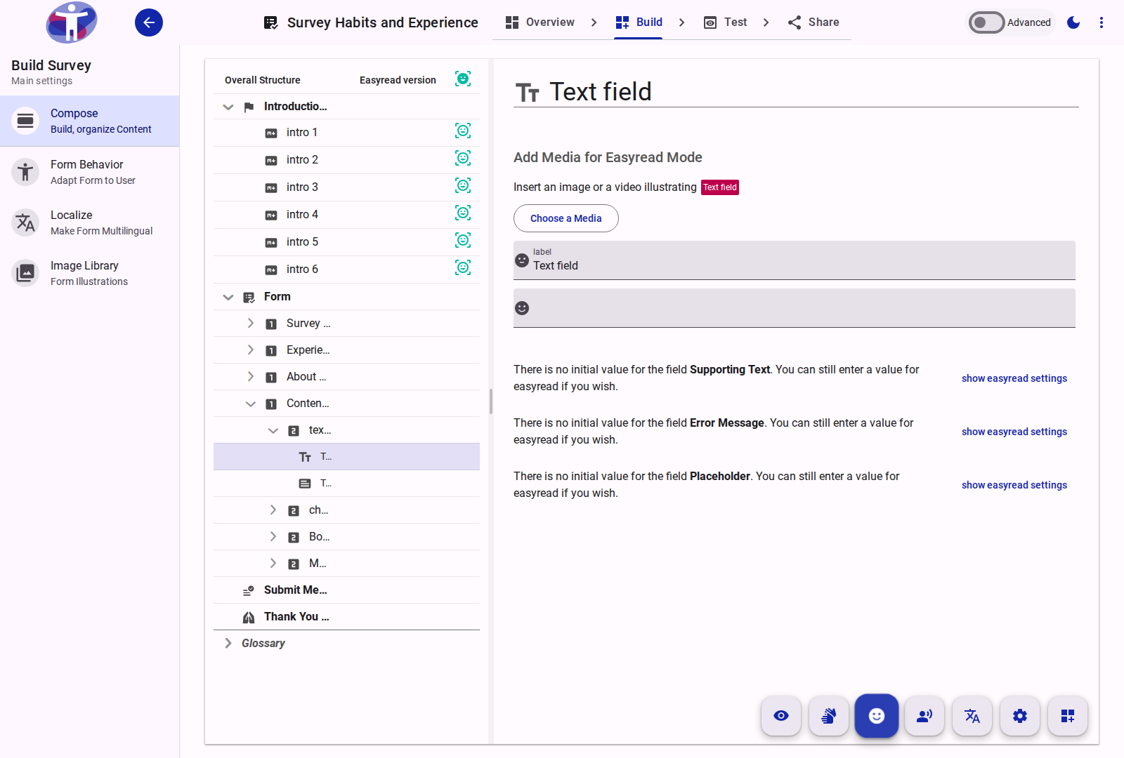 Easy Read configuration for a question.