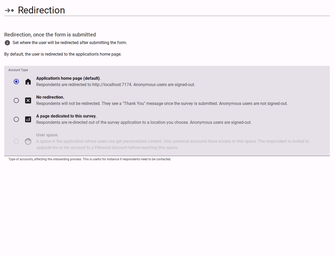 Redirection settings content