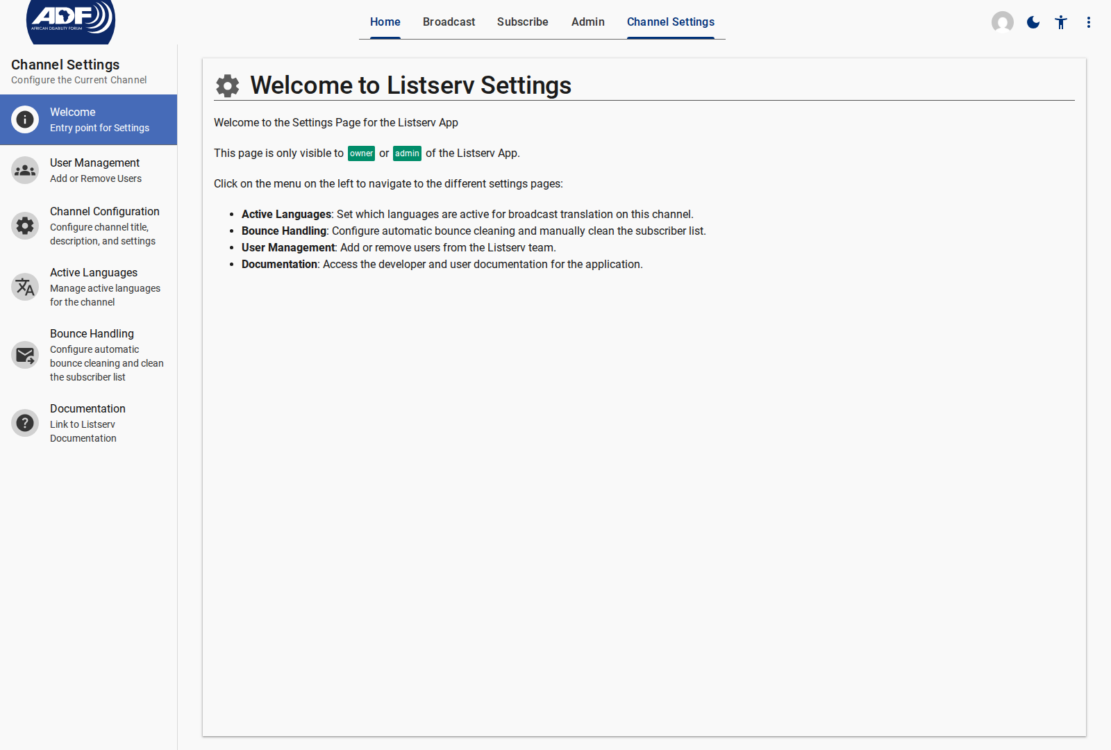 Settings Welcome Screen
