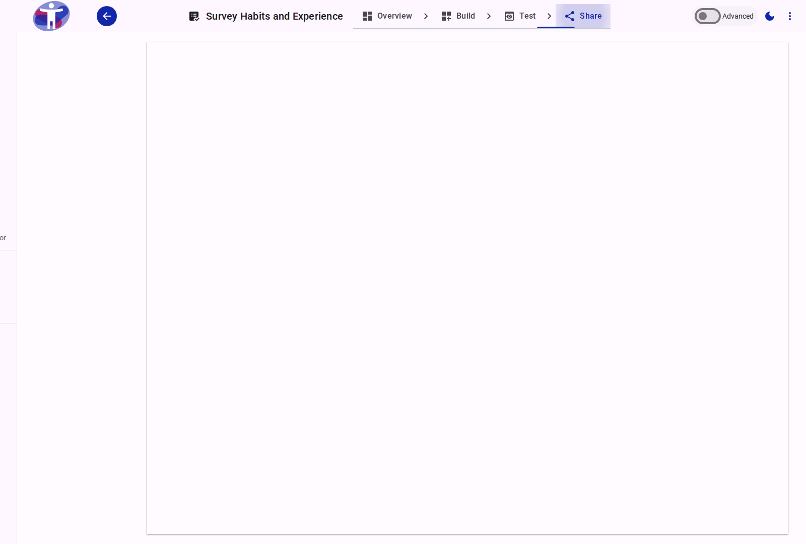The survey sharing dashboard.