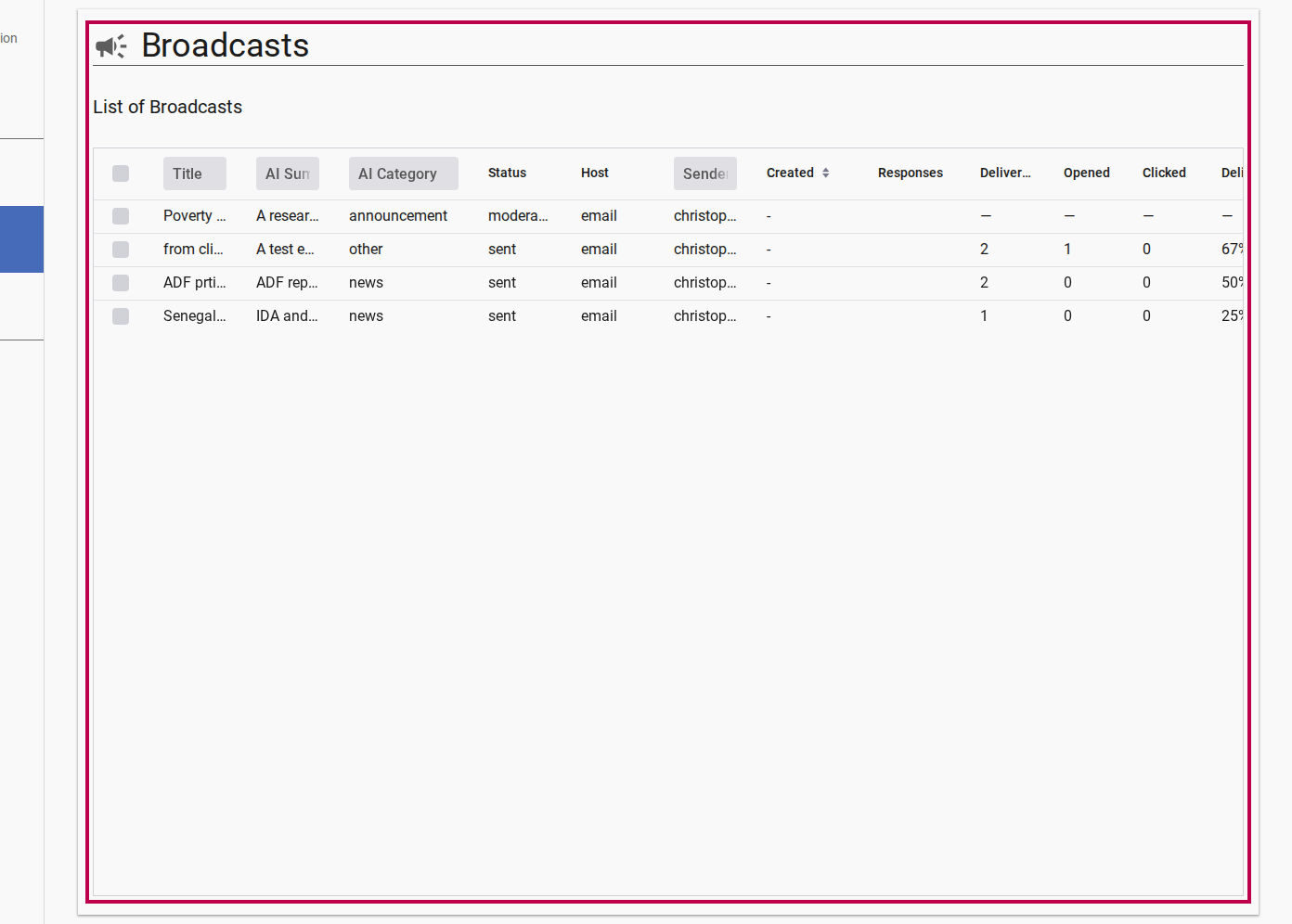 Broadcast Analytics Grid