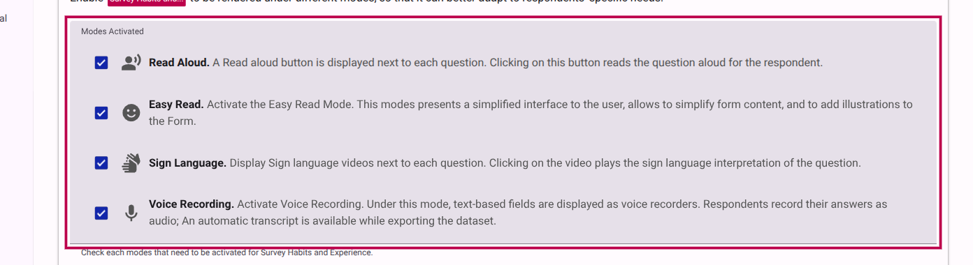 Enabling Easy Read mode in Behavior settings