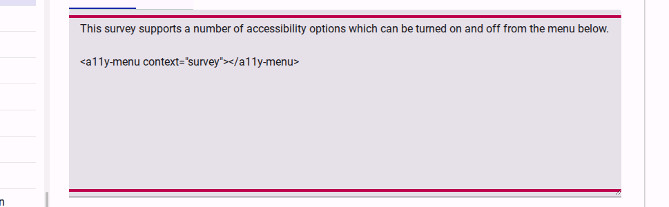Focusing on the markdown editor in the survey introduction