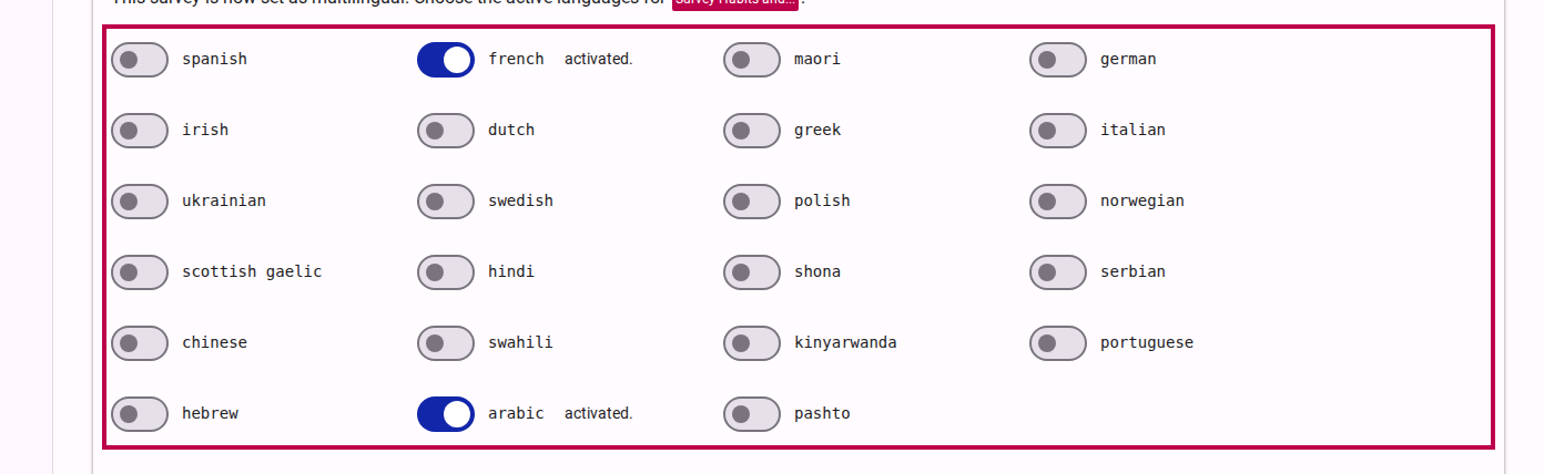 Select target languages
