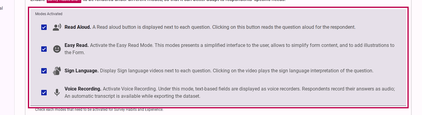 Enabling Sign Language mode in Behavior settings