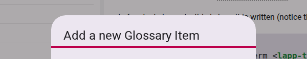 Dialog for adding a new Glossary item