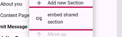 Embed shared section option in Page context menu
