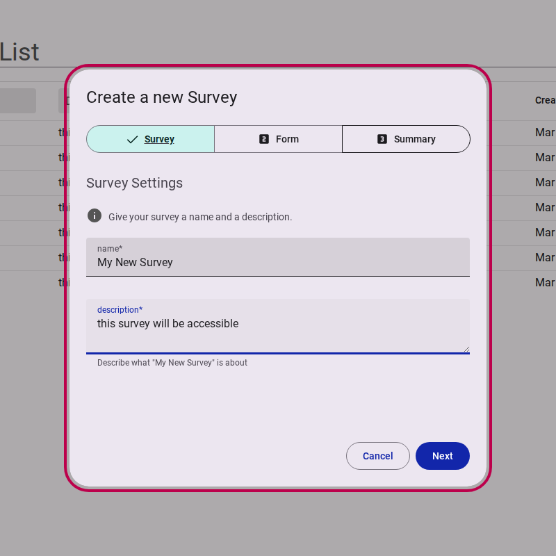 Fill in name and description