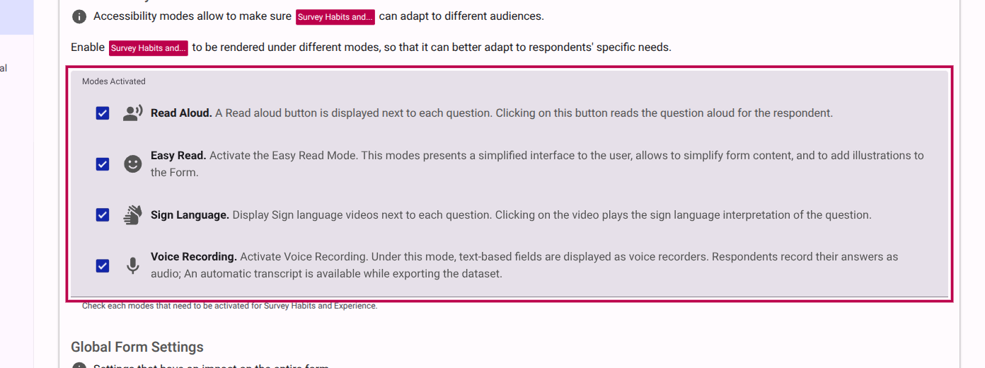 Enable Accessibility Modes