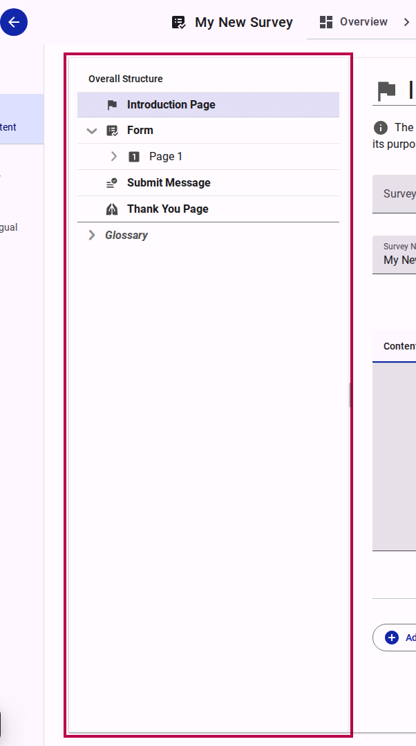 The survey structure tree grid