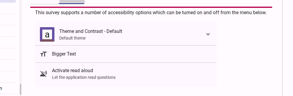 Previewing the accessibility menu