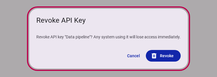 Revoke API Key confirmation dialog