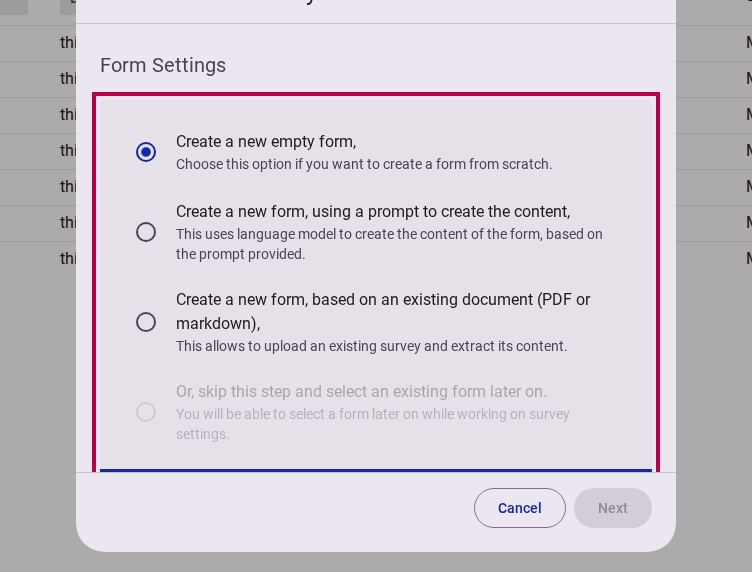 Choose type of form