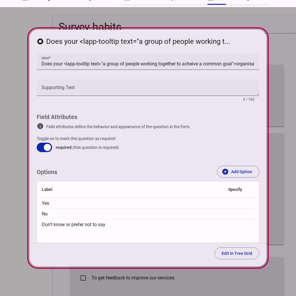 Edit question dialog