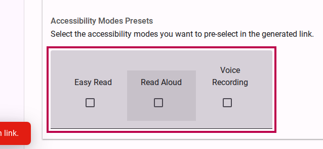 Select accessibility modes