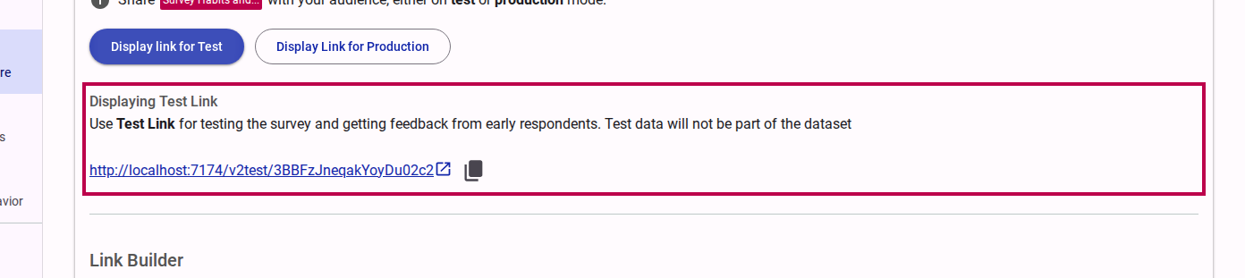 Display Test Link
