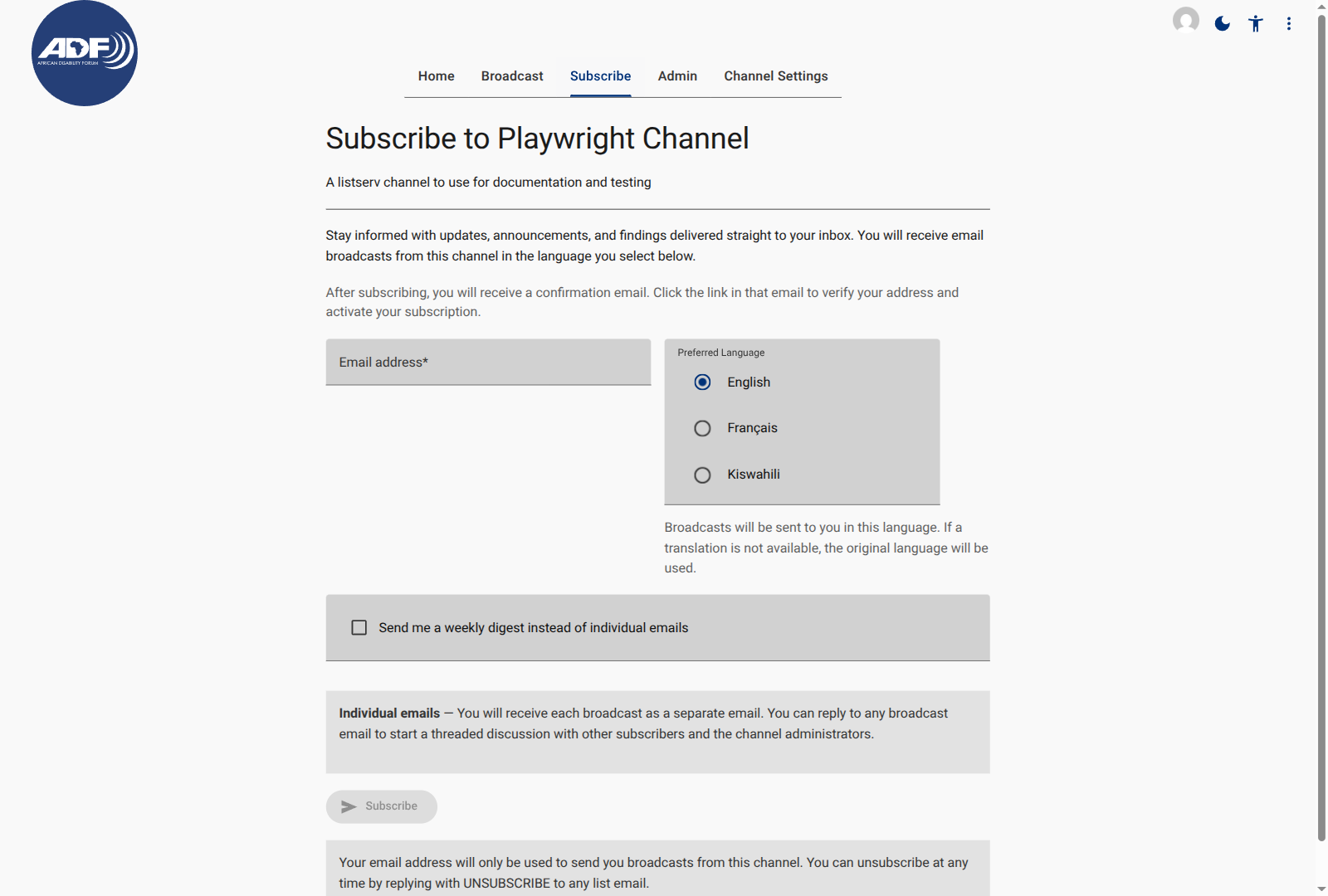 Public Subscription Form